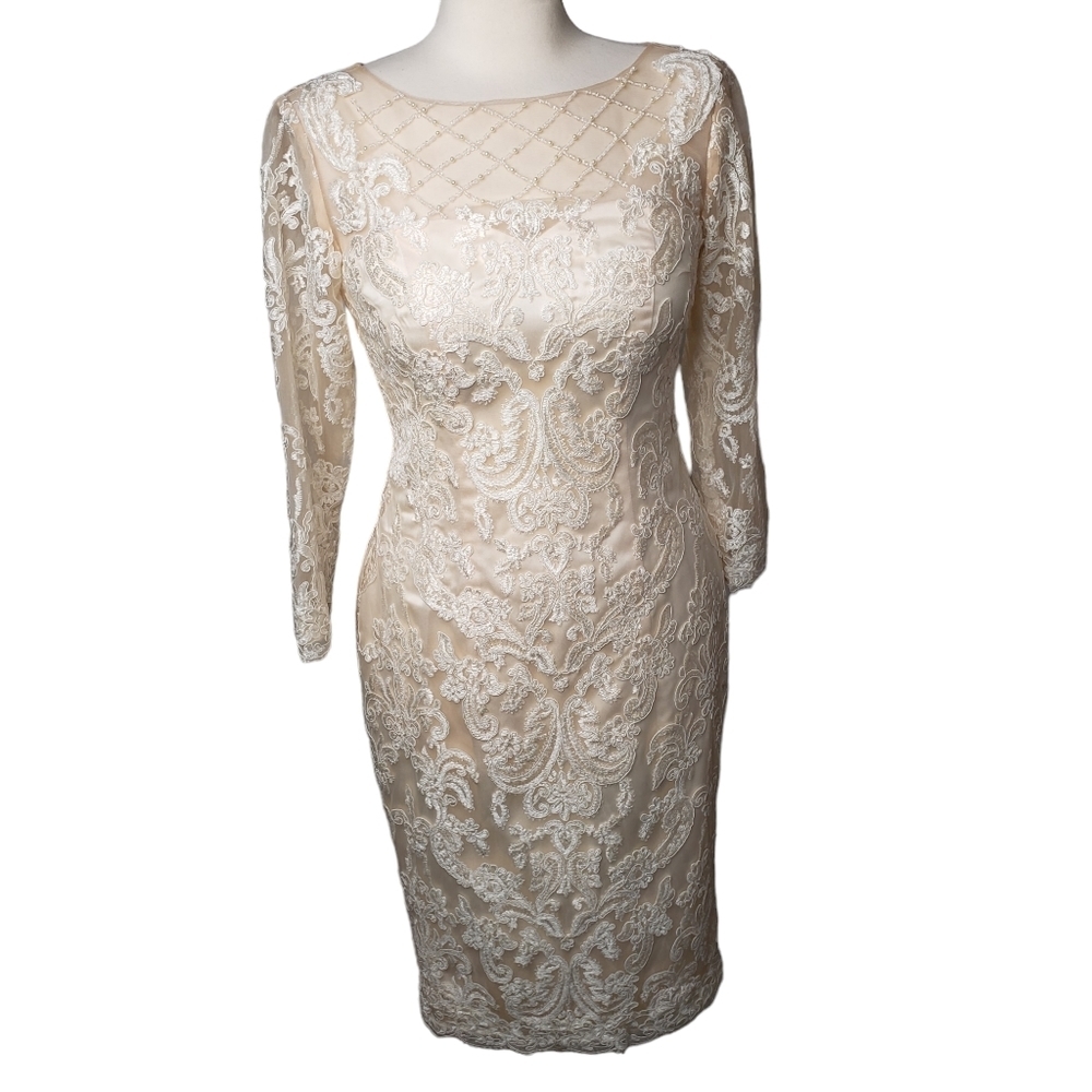Vintage style ivory / champagne  beaded lace wedding / mother of the bride dress